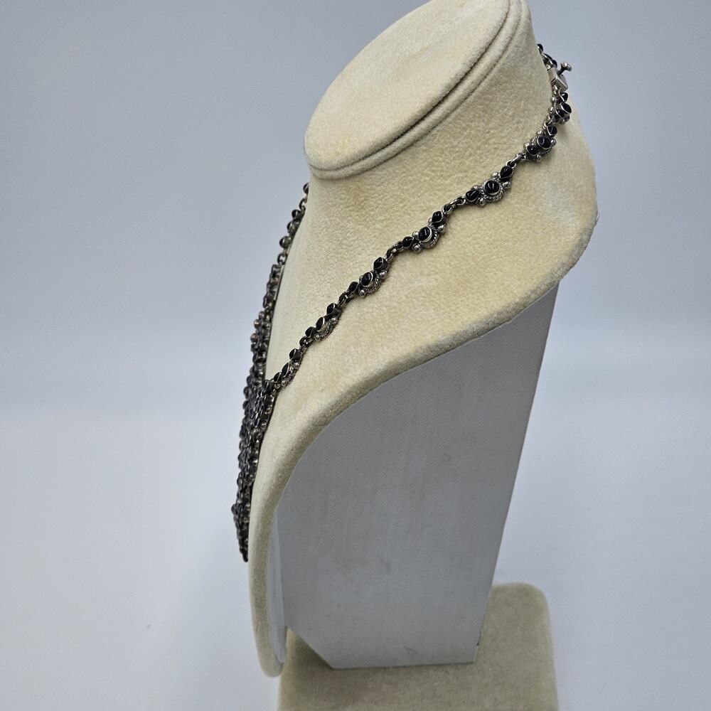 Vintage Taxco Sterling Silver Flower Floral Bib Necklace Bracelet Set Mexico - Picture 9 of 15
